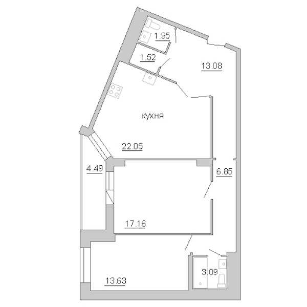 Двухкомнатная квартира в : площадь 82.49 м2 , этаж: 9 – купить в Санкт-Петербурге